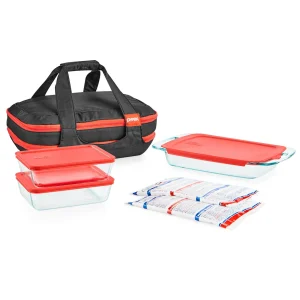 Set De 3 Fuentes Rectangulares Con Tapa y Bolso Portables Pyrex