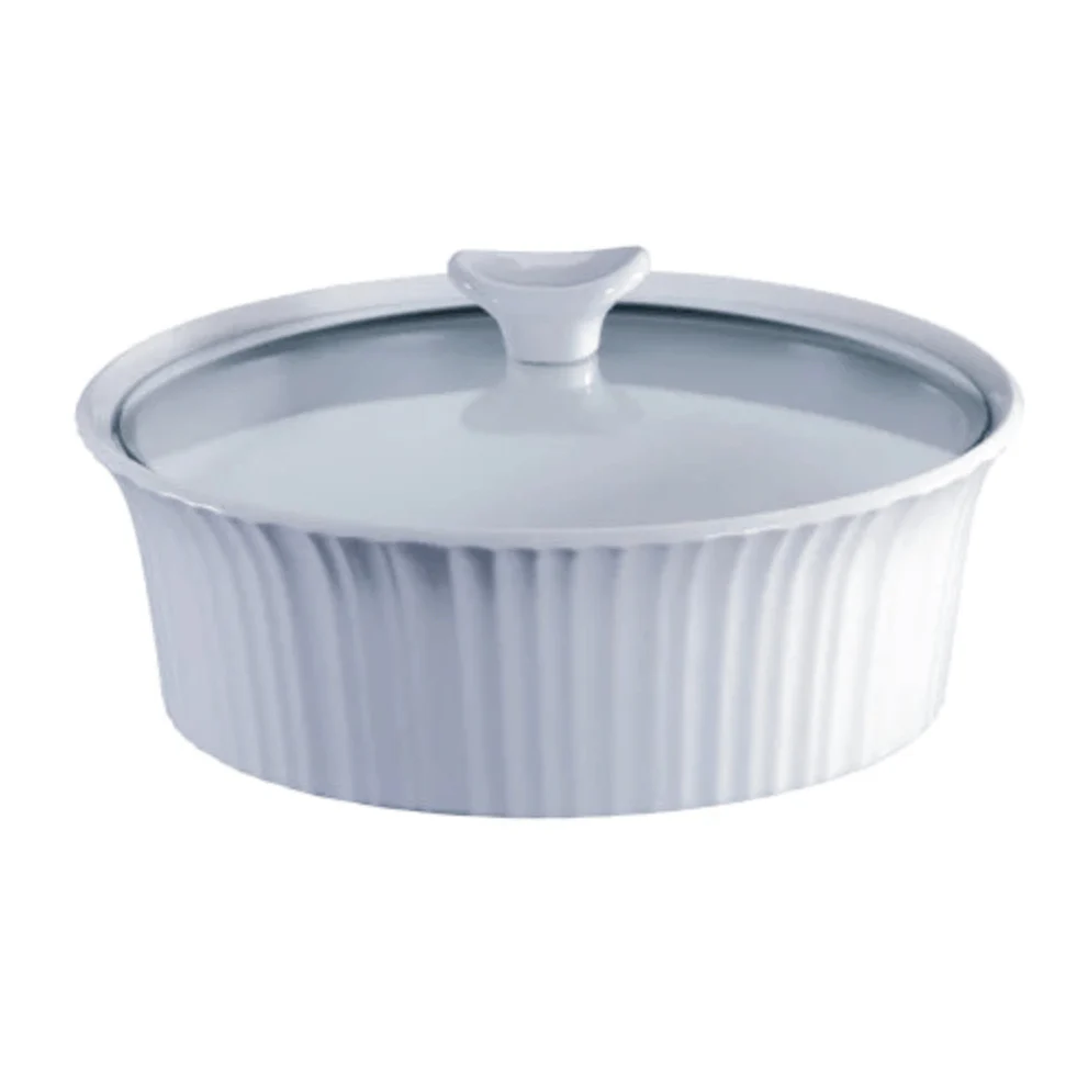 Fuente Circular Con Tapa De Vidrio French White 2.3 Lts Corning Ware - Imagen 2