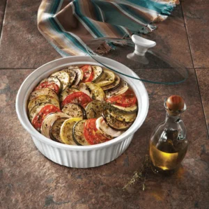 Fuente Circular Con Tapa De Vidrio French White 2.3 Lts Corning Ware