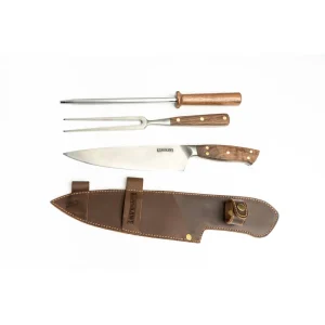 Kit Trilogia En Cuero: Pincho Pro + Cuchillo Catemu + Astil Kangkawe