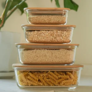 Set 4 Tupper de Vidrio Herméticos Tapa Bamboo Simplit