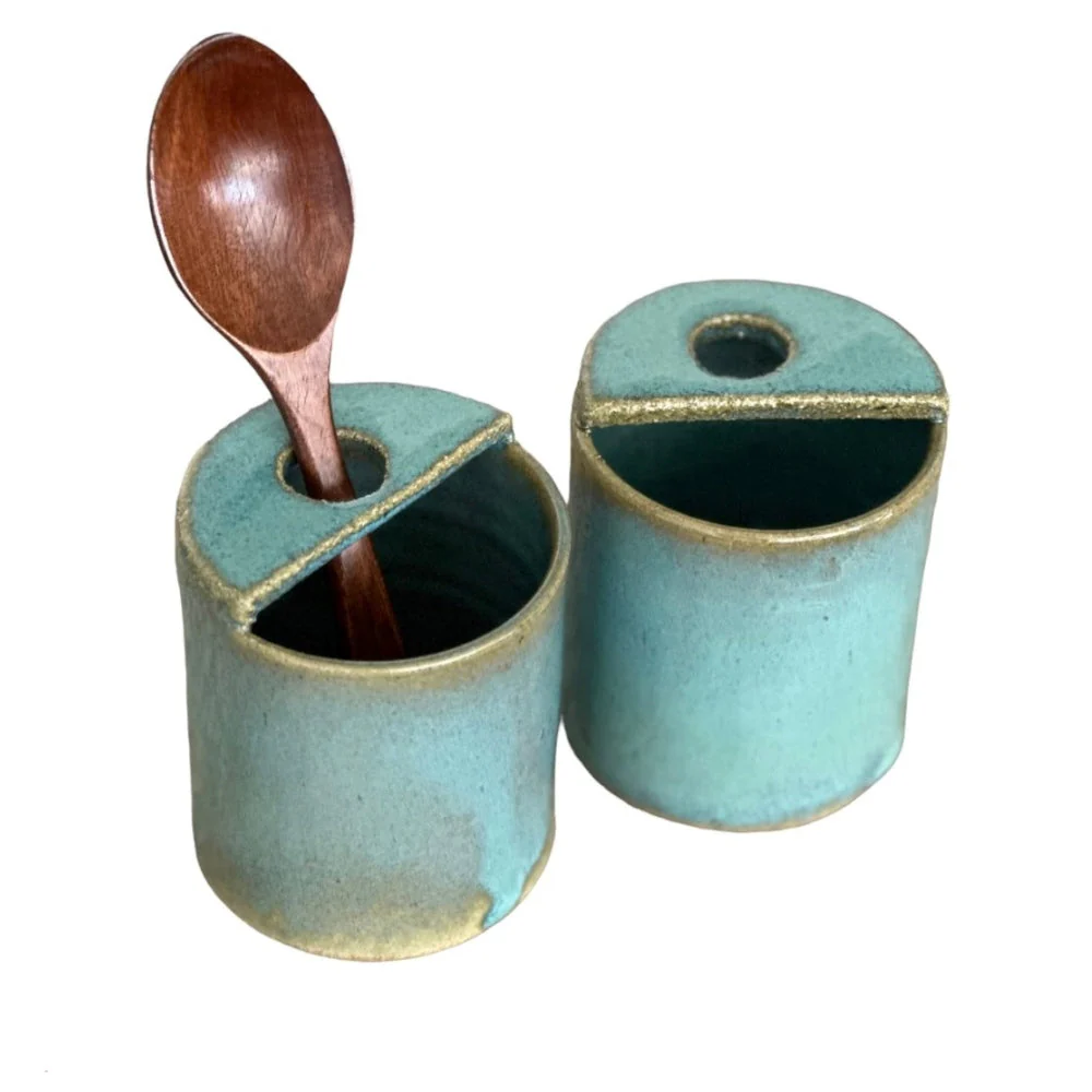 Porta Especiero Sal Con Cuchara Cerámica Pilar Claro - Imagen 7