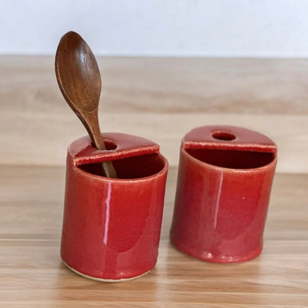 Porta Especiero Sal Con Cuchara Cerámica Pilar Claro - Imagen 5