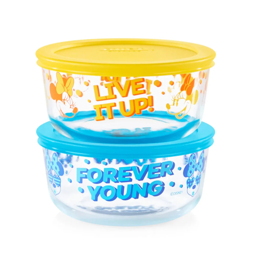 Set 2 Contenedores De Vidrio Con Tapa Disney Minnie Pyrex