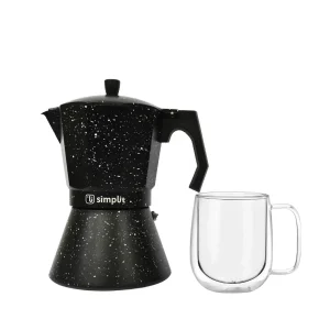 Pack Cafetera Italiana 4 Tazas + Taza Doble Pared Simplit
