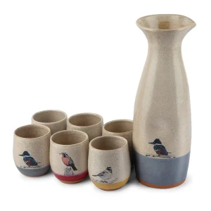 Set 6 Vasos Pisco Sour + Jarro Pajarito Milenaria Alerce