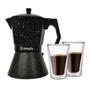 Pack Cafetera Italiana 12 Tazas + Set 2 Vasos Doble Pared Simplit