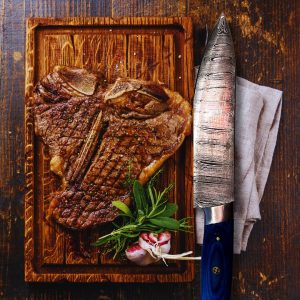 Cuchillo Chef Acero Damasco 512 Capas 20 Cms Azul Koyam