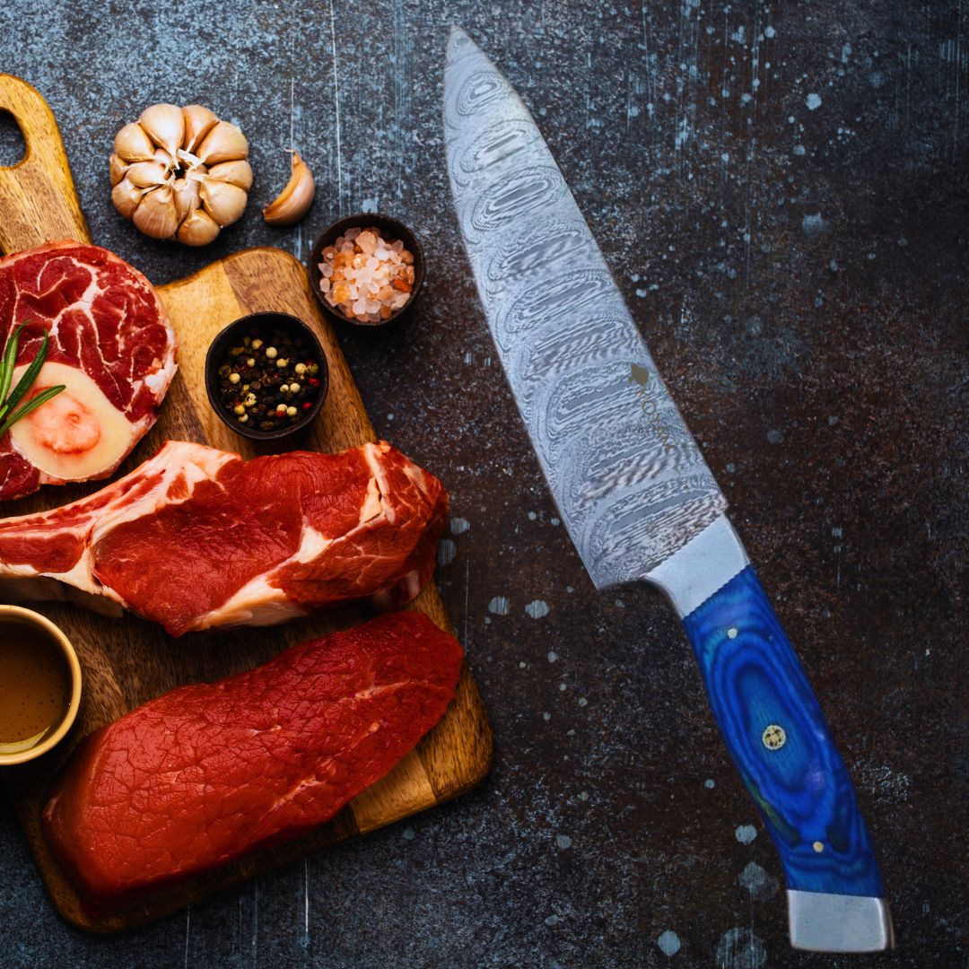 Cuchillo Chef Acero Damasco 512 Capas 20 Cms Azul Koyam - Imagen 5