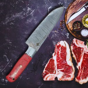 Cuchillo Chef Acero Damasco 512 Capas 20 Cm Rojo Koyam