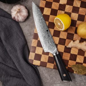 Cuchillo Chef 20 Cm Acero Damasco 67 Capas Mango G10 Negro Koyam