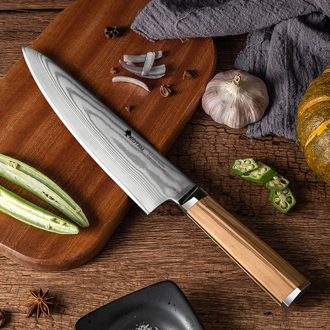 Cuchillo Chef Acero Damasco 67 Capas Mango Madera 20 Cm Koyam