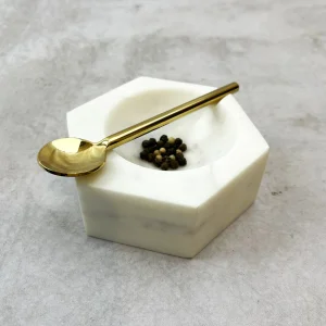Cuenco de Mármol Hexagonal Blanco con Cucharita
