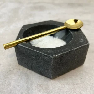 Cuenco de Mármol Hexagonal Negro con Cucharita