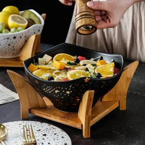 Ensaladera Redonda De Cerámica Con Soporte Santú Home & Deco