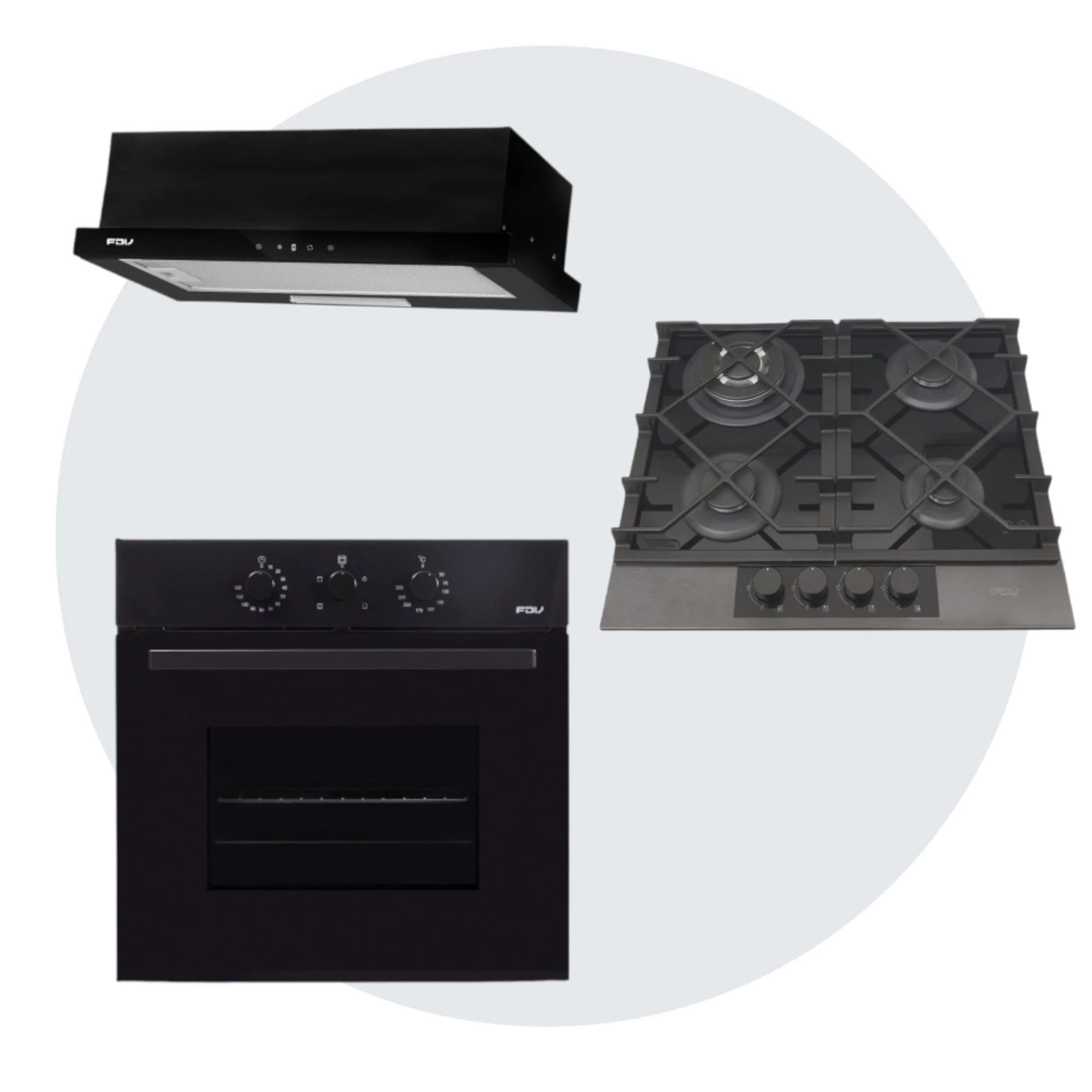 Kit Horno FDV Design Black+ Encimera a gas Natural FDV Signature 60 4Q + Campana FDV Twin Black