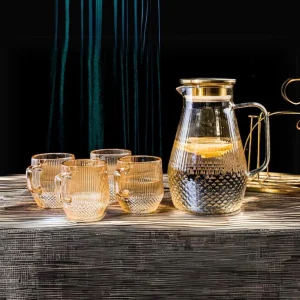 Kit Tetera De Vidrio Con 6 Vasos Relieve Santú Home & Deco