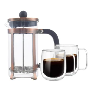 Pack Cafetera Francesa 600 Ml + 2 Tazas 300 Ml Simplit