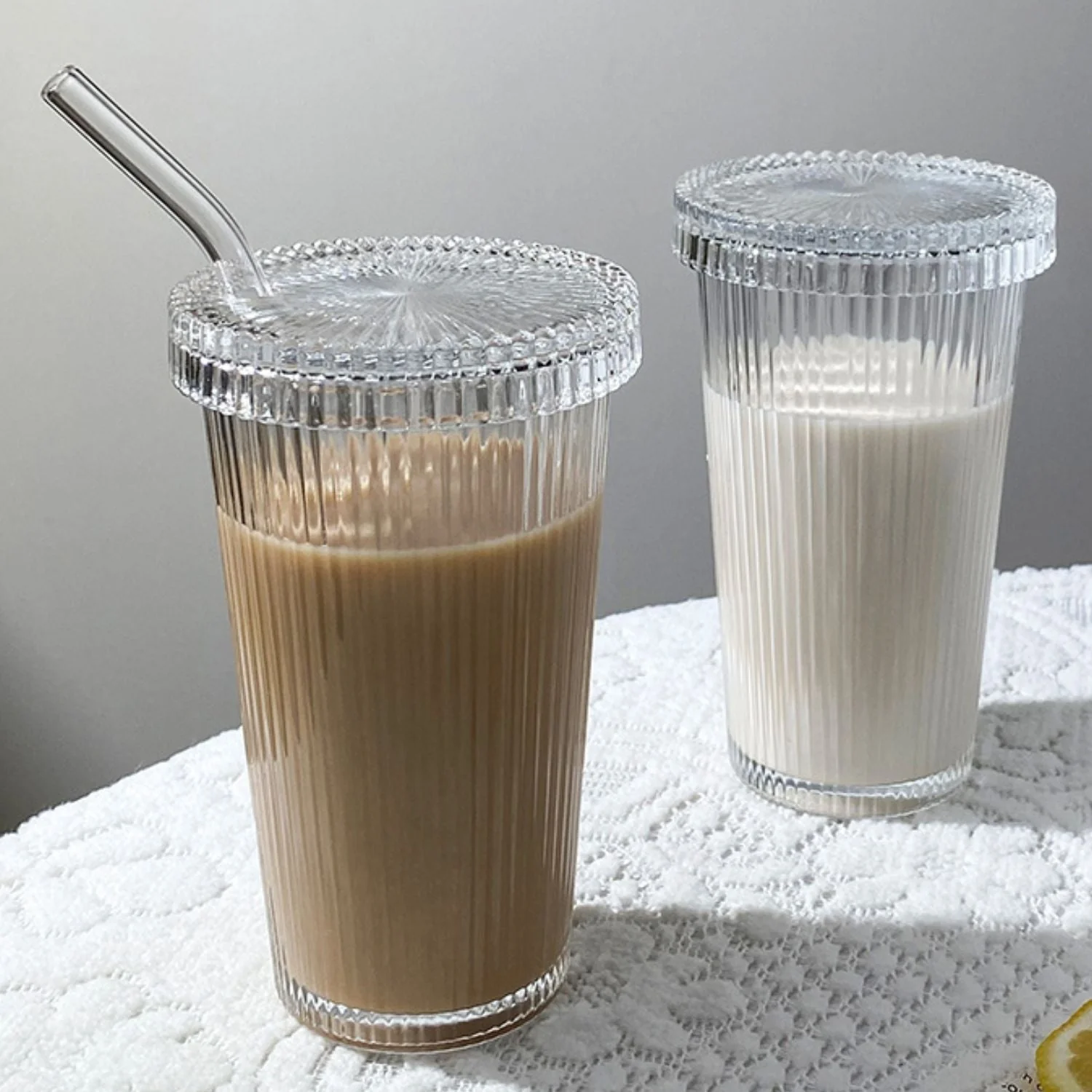 Set 2 Vasos Vidrio Bombilla y Tapa Lineas 380ml Santú Home & Deco - Imagen 7