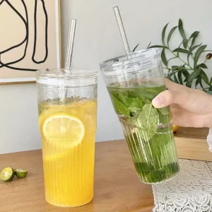 Set 2 Vasos Vidrio Bombilla y Tapa Perlado 500ml Santú Home & Deco