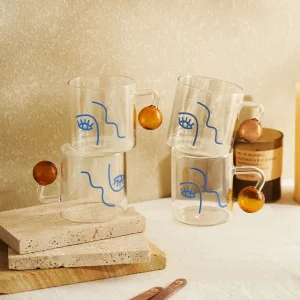 Set 4 Tazas Vidrio Diseño Arte 180ml Santú Home & Deco
