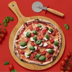 Set Tabla Pizza Bambú Y Cortador Typhoon