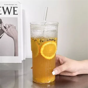 Vaso Vidrio Perlado Bombilla y Tapa 500ml Santú Home & Deco